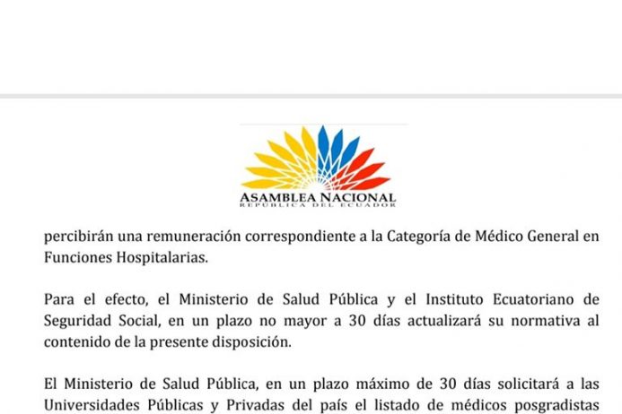 Disposiciones para el personal de Salud en Ecuador